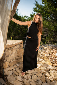 Knit Maxi Skirt with Contrast Trim