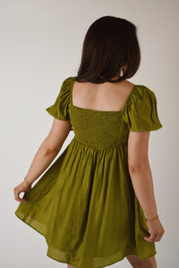 Kiwi Puff Sleeve Pleated Babydoll Dress